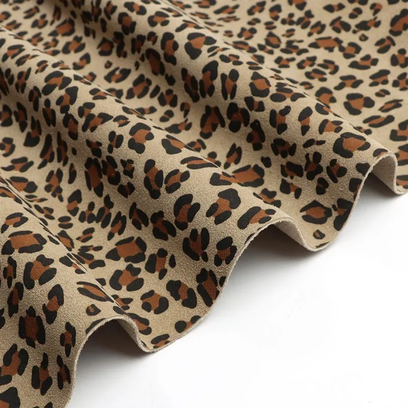 Kulit Microfiber Suede Dua Sisi Bercetak Leopard